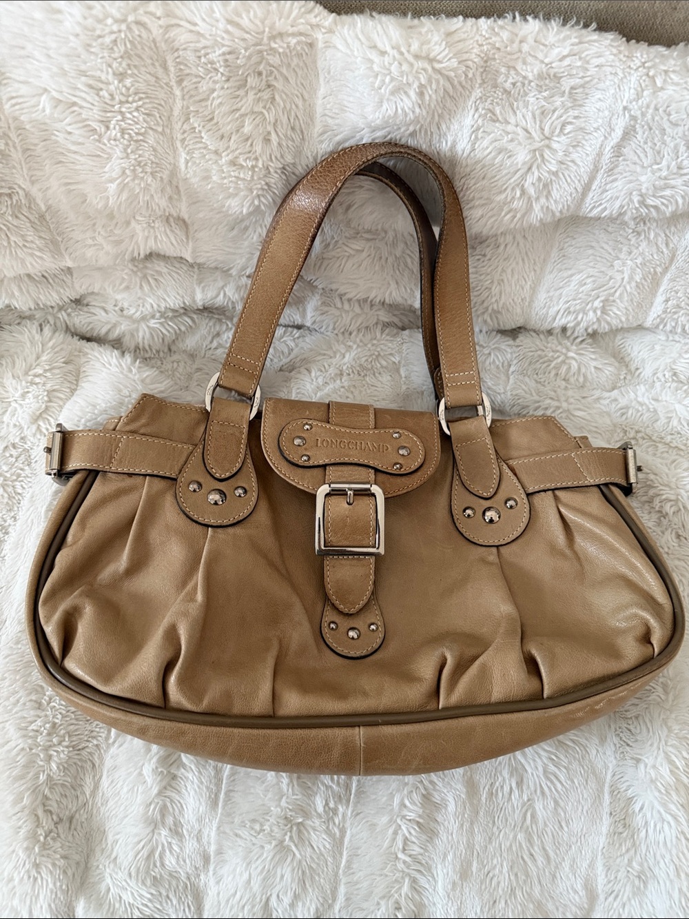 Longchamp Cognac Leather Buckle Shoulder Bag